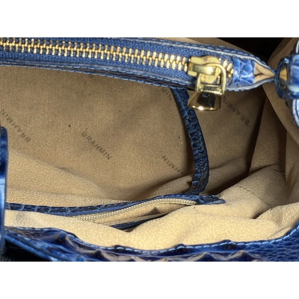 Brahmin Melbourne Sapphire Blue Embossed Croc Leather Tote Satchel Bag Purse